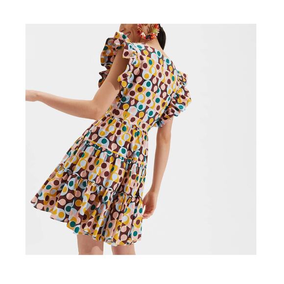 LA DOUBLE J Honeybun Cotton Poplin Mini Ruffle Flare Resort Dress Gumball Print - Picture 7 of 16